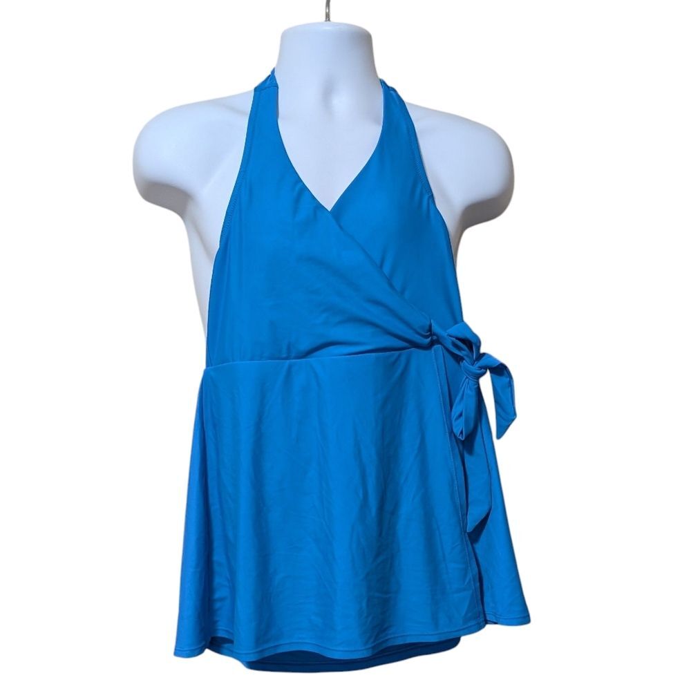 J. Crew Halter wrap swim dress size 6 blue one-piece UPF 50 re-imagined BC122